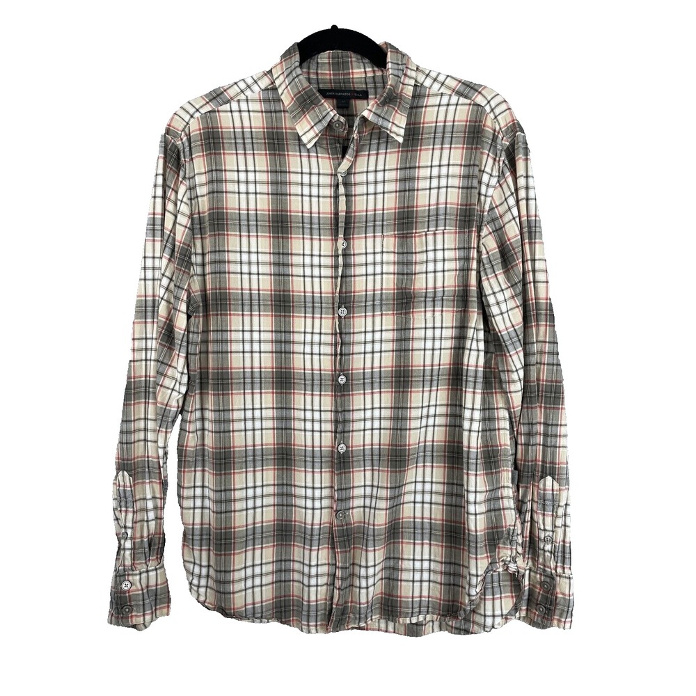 John Varvatos Shirt Mens Medium Plaid Western Cowboy Normcore Button Up